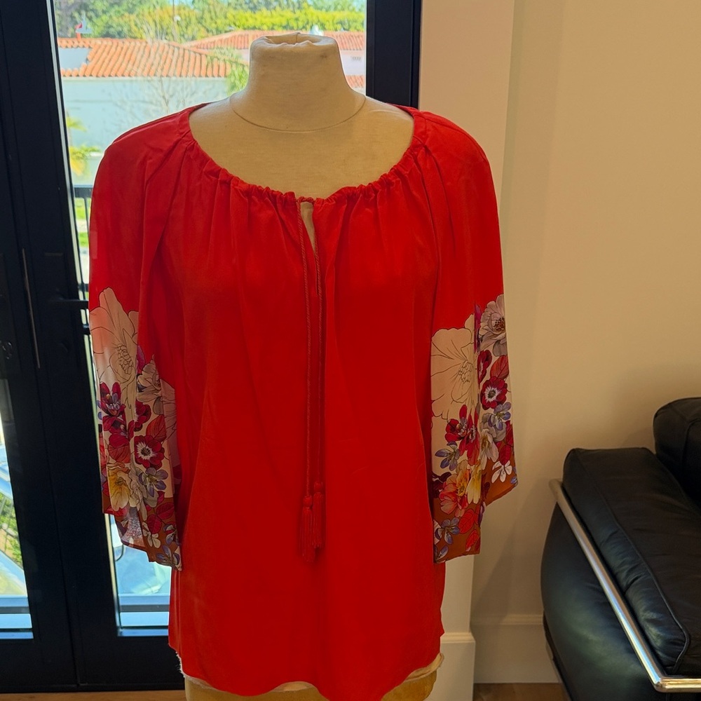 Kobi Halperin Red Floral Silk Blouse